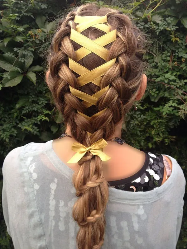 30 مدل بافت مو با روبان؛ ایدههای دخترانهای که یک بافت ساده را خاص میکنند! 19 Hair braiding with ribbon 15