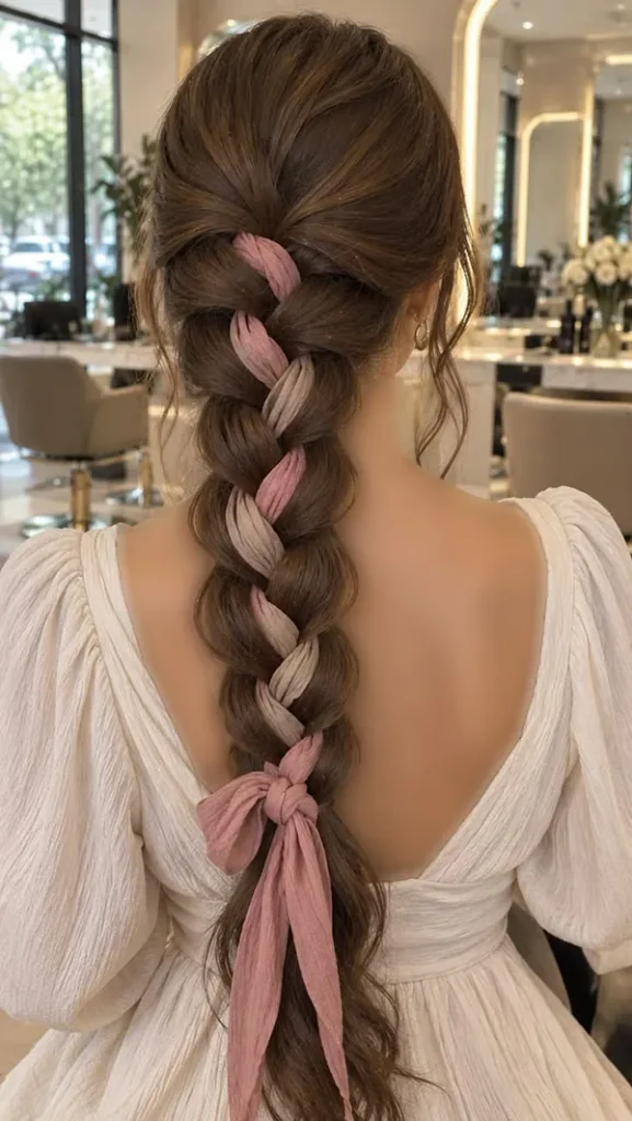 30 مدل بافت مو با روبان؛ ایدههای دخترانهای که یک بافت ساده را خاص میکنند! 24 Hair braiding with ribbon 19