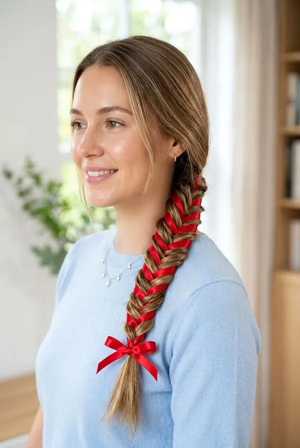 30 مدل بافت مو با روبان؛ ایدههای دخترانهای که یک بافت ساده را خاص میکنند! 25 Hair braiding with ribbon 20