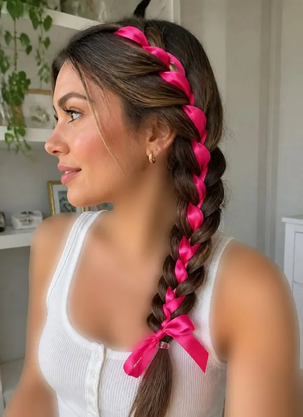 30 مدل بافت مو با روبان؛ ایدههای دخترانهای که یک بافت ساده را خاص میکنند! 22 Hair braiding with ribbon 21