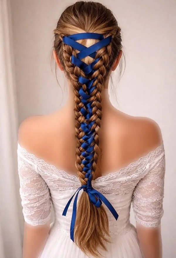 30 مدل بافت مو با روبان؛ ایدههای دخترانهای که یک بافت ساده را خاص میکنند! 23 Hair braiding with ribbon 22