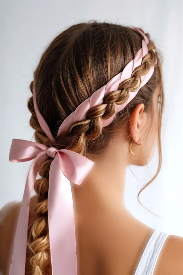 30 مدل بافت مو با روبان؛ ایدههای دخترانهای که یک بافت ساده را خاص میکنند! 26 Hair braiding with ribbon 23