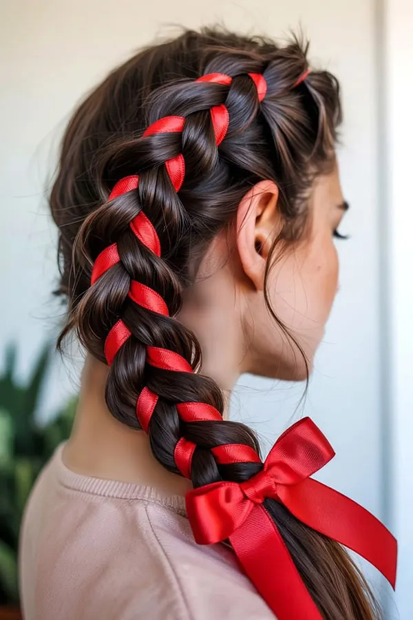 30 مدل بافت مو با روبان؛ ایدههای دخترانهای که یک بافت ساده را خاص میکنند! 28 Hair braiding with ribbon 24