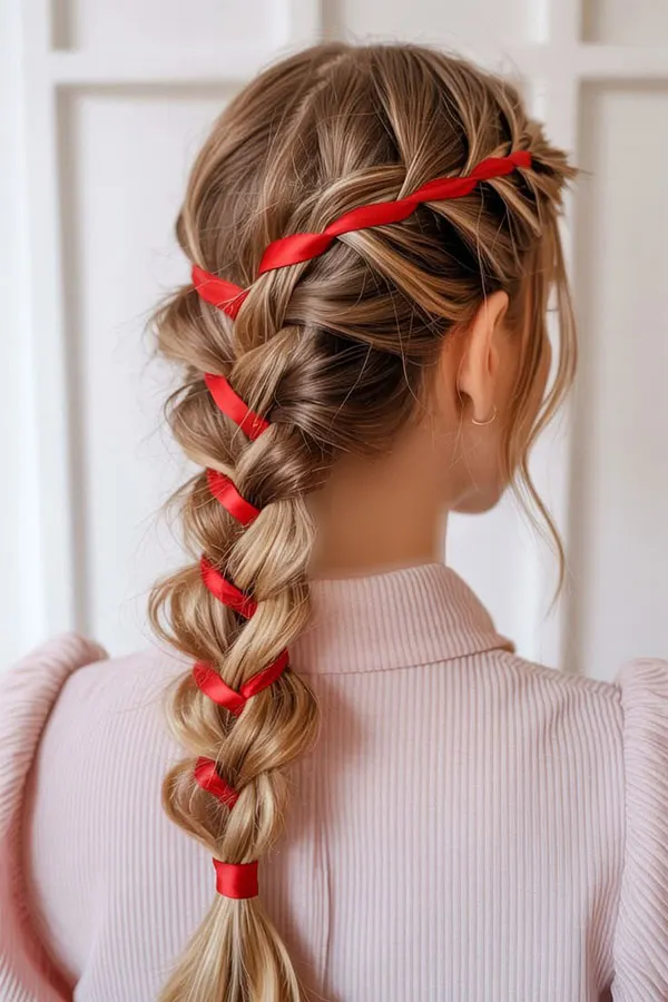 30 مدل بافت مو با روبان؛ ایدههای دخترانهای که یک بافت ساده را خاص میکنند! 29 Hair braiding with ribbon 27