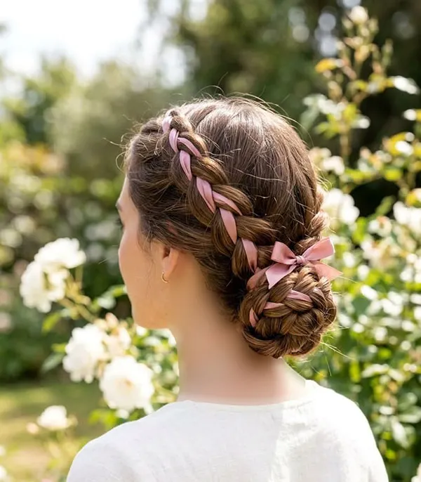 30 مدل بافت مو با روبان؛ ایدههای دخترانهای که یک بافت ساده را خاص میکنند! 7 Hair braiding with ribbon 3