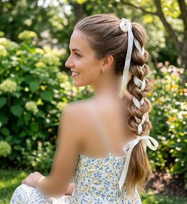 30 مدل بافت مو با روبان؛ ایدههای دخترانهای که یک بافت ساده را خاص میکنند! 33 Hair braiding with ribbon 30