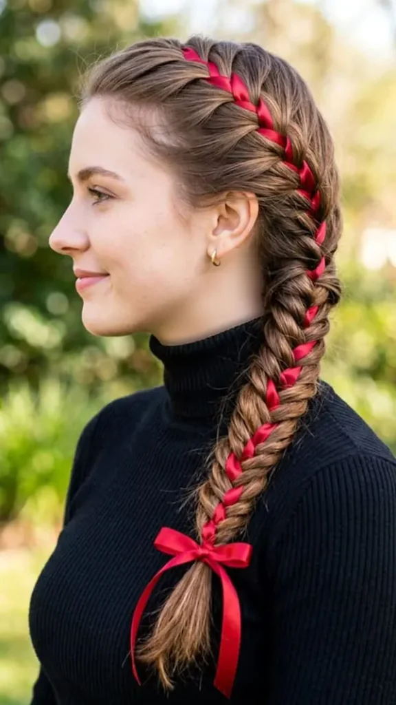 30 مدل بافت مو با روبان؛ ایدههای دخترانهای که یک بافت ساده را خاص میکنند! 4 Hair braiding with ribbon 4