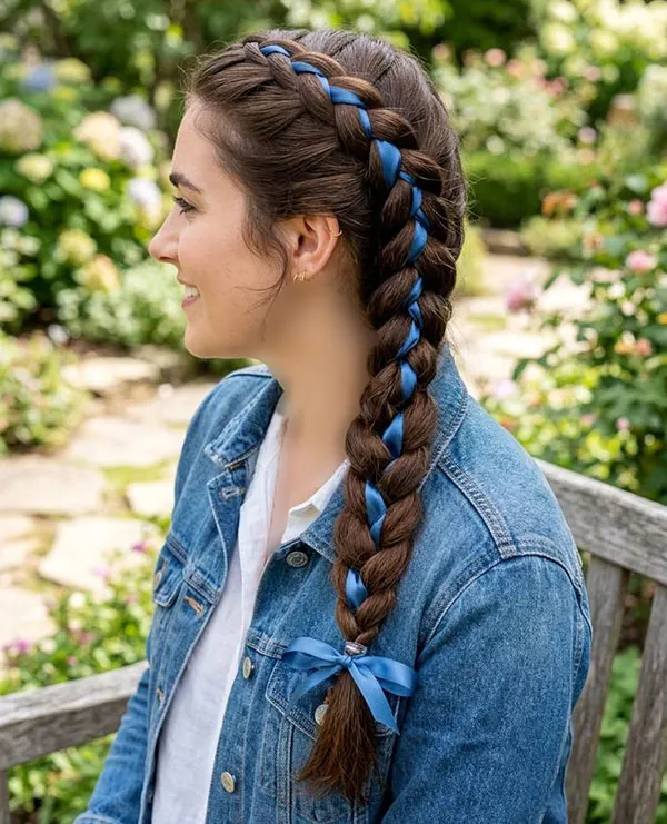 30 مدل بافت مو با روبان؛ ایدههای دخترانهای که یک بافت ساده را خاص میکنند! 8 Hair braiding with ribbon 7
