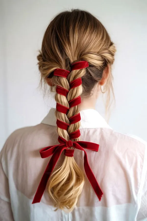 30 مدل بافت مو با روبان؛ ایدههای دخترانهای که یک بافت ساده را خاص میکنند! 13 Hair braiding with ribbon 9