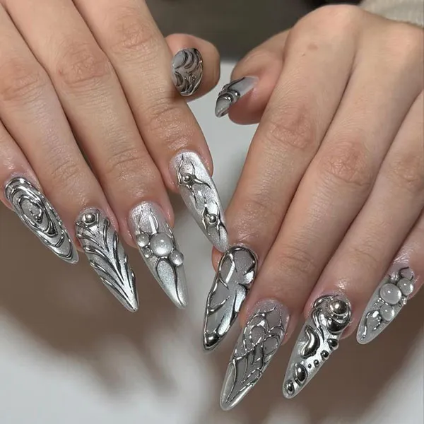 Silver nail design 24