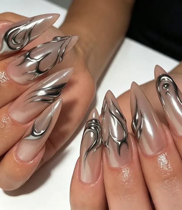 Silver nail design 3