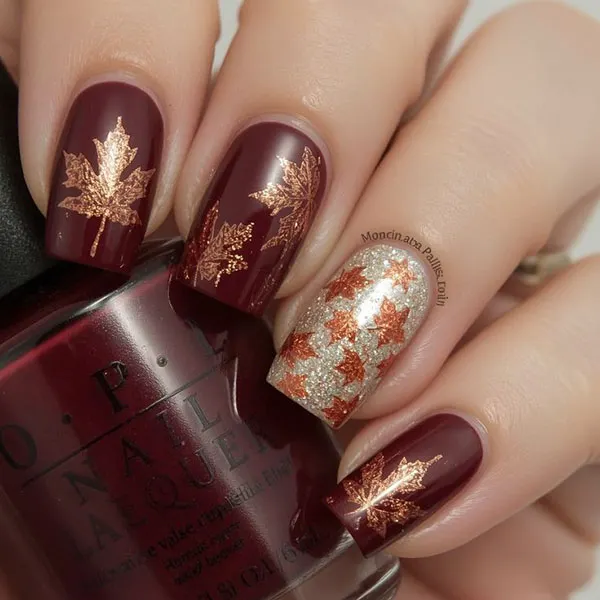 طرح ناخن پاییز امسال 2026؛ از قهوهای دلنشین تا زرشکی جسورانه! 22 This autumns nail designs 17