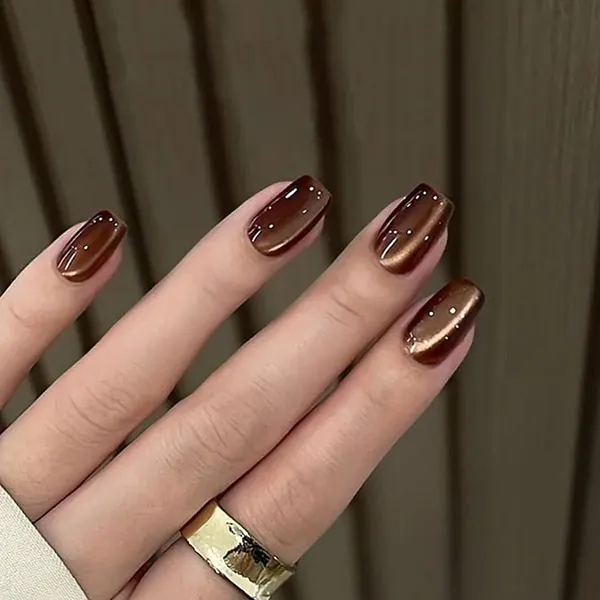 35 طرح ناخن کتآی پاییزی؛ این رنگها زیر نور تازه خودشان را نشان میدهند! 18 Autumn Cat Eye Nail Design 14