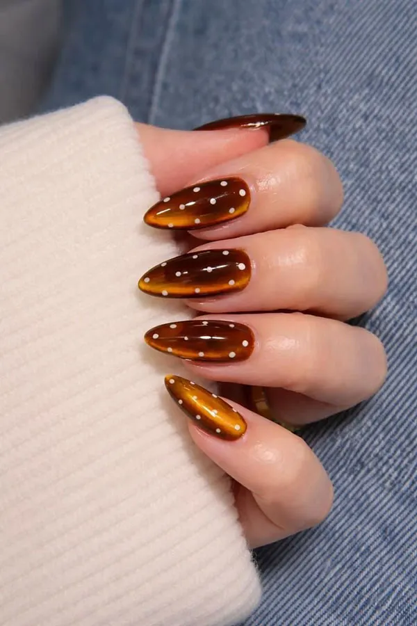 35 طرح ناخن کتآی پاییزی؛ این رنگها زیر نور تازه خودشان را نشان میدهند! 5 Autumn Cat Eye Nail Design 2