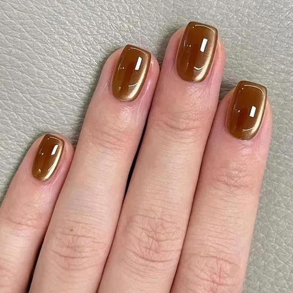35 طرح ناخن کتآی پاییزی؛ این رنگها زیر نور تازه خودشان را نشان میدهند! 30 Autumn Cat Eye Nail Design 25