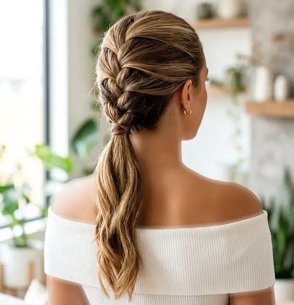 31 مدل بافت مو دم اسبی شیک؛ ایدههای زیبا برای مهمانی و عروسی! 15 Braided ponytail 15