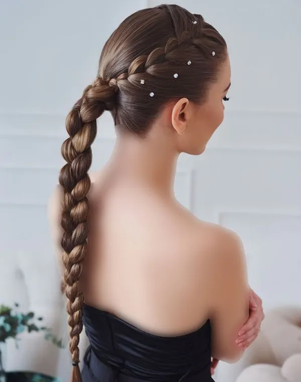 31 مدل بافت مو دم اسبی شیک؛ ایدههای زیبا برای مهمانی و عروسی! 19 Braided ponytail 16