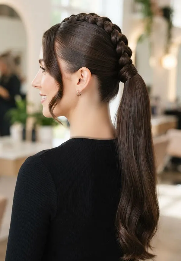 31 مدل بافت مو دم اسبی شیک؛ ایدههای زیبا برای مهمانی و عروسی! 26 Braided ponytail 25