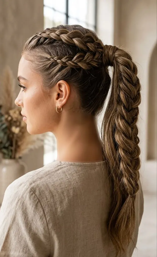 31 مدل بافت مو دم اسبی شیک؛ ایدههای زیبا برای مهمانی و عروسی! 7 Braided ponytail 4