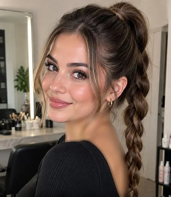 31 مدل بافت مو دم اسبی شیک؛ ایدههای زیبا برای مهمانی و عروسی! 8 Braided ponytail 7