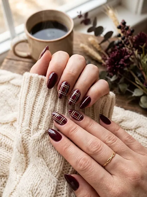 32 طرح ناخن چهارخانه شیک؛ این ترکیب رنگها برای پاییز دیدنیاند! 19 Checkered nail design 13