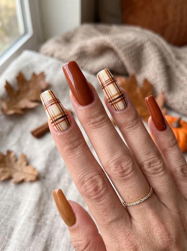 32 طرح ناخن چهارخانه شیک؛ این ترکیب رنگها برای پاییز دیدنیاند! 25 Checkered nail design 22