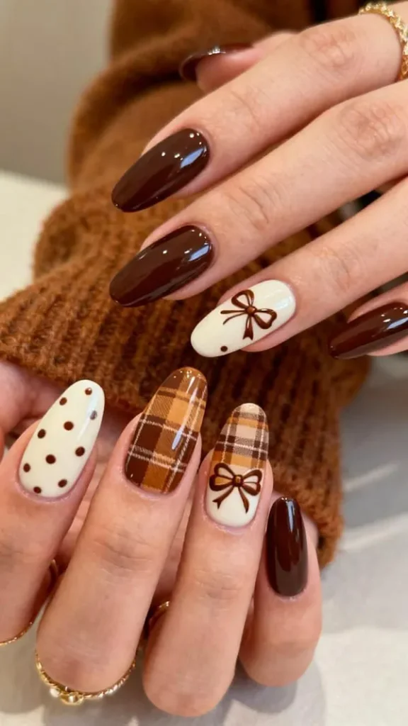 32 طرح ناخن چهارخانه شیک؛ این ترکیب رنگها برای پاییز دیدنیاند! 30 Checkered nail design 23