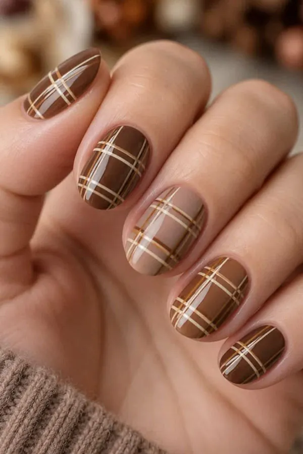 32 طرح ناخن چهارخانه شیک؛ این ترکیب رنگها برای پاییز دیدنیاند! 34 Checkered nail design 27