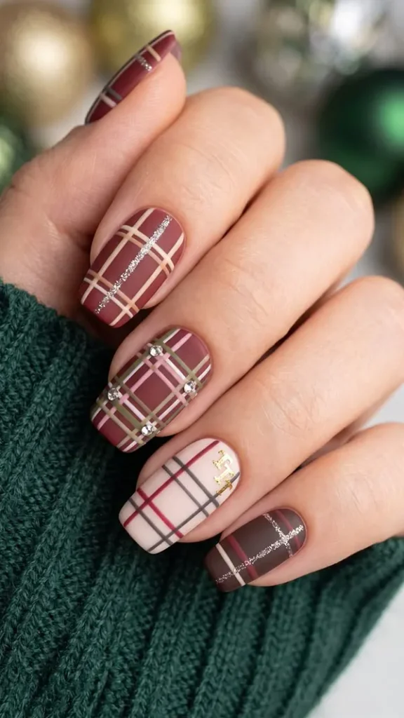 32 طرح ناخن چهارخانه شیک؛ این ترکیب رنگها برای پاییز دیدنیاند! 8 Checkered nail design 29