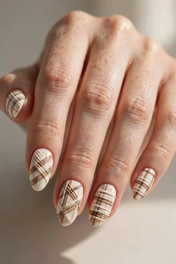32 طرح ناخن چهارخانه شیک؛ این ترکیب رنگها برای پاییز دیدنیاند! 4 Checkered nail design 3