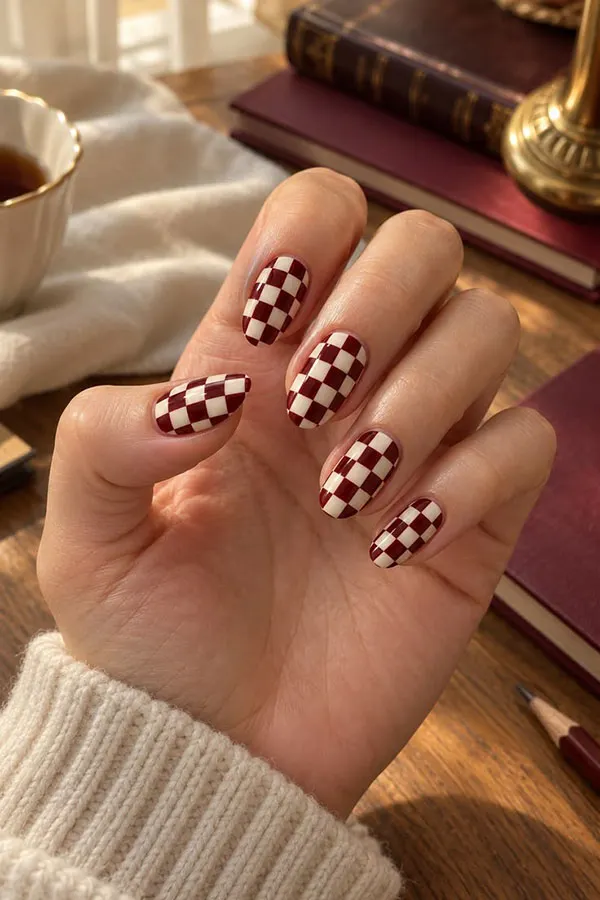 32 طرح ناخن چهارخانه شیک؛ این ترکیب رنگها برای پاییز دیدنیاند! 11 Checkered nail design 4