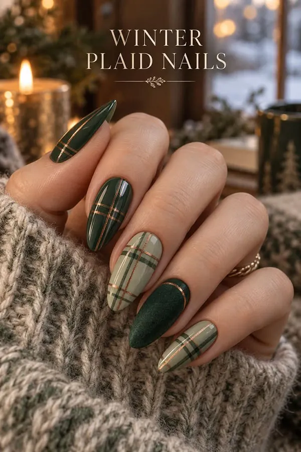 32 طرح ناخن چهارخانه شیک؛ این ترکیب رنگها برای پاییز دیدنیاند! 14 Checkered nail design 8
