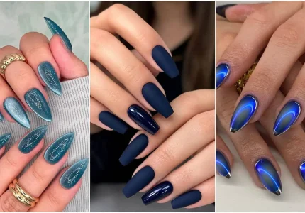 مدل ناخن آبی تیره و روشن